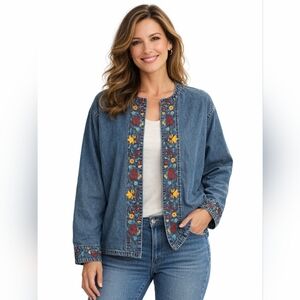 Vintage Original Anthony Denim Embroidered Button Down Jacket Women's 3X Cottage